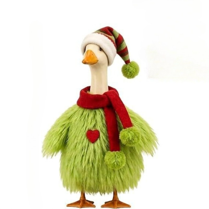 Resin - 23'' Porch Goose Weihnachtsoutfit, flauschiger Plüsch-Bademantel